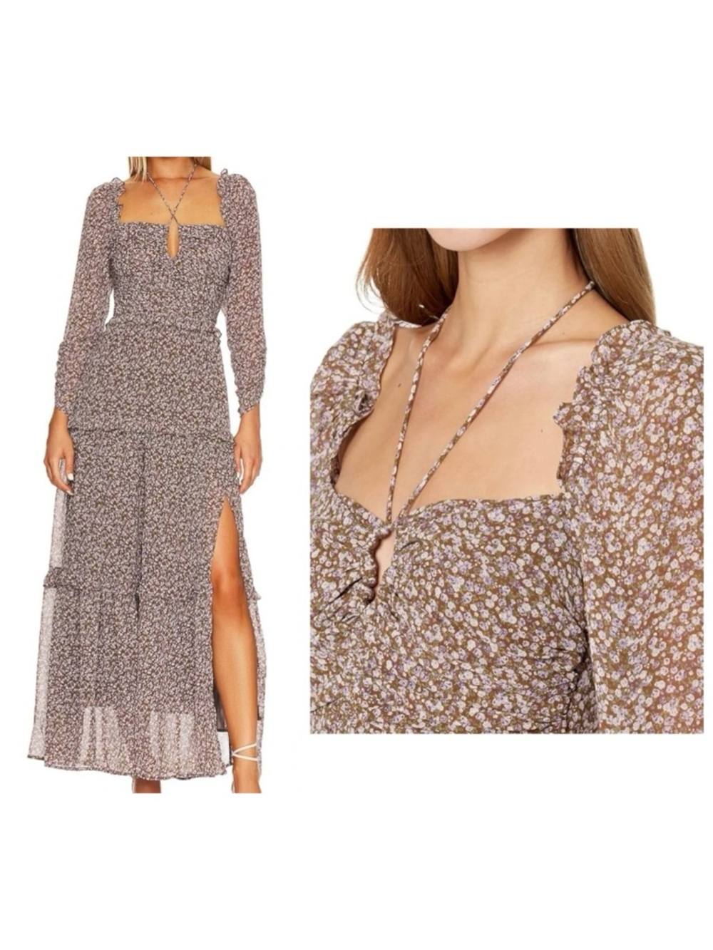 ASTR The Label Lovestruck Dress In Brown Purple Multi Size XS